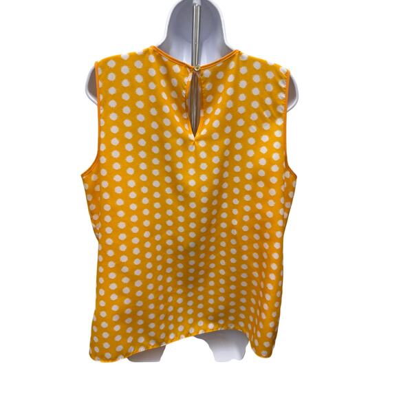 Michael Kors Womens SZ L Boxy Yellow Floaty Blouse Top Polka Dot pleated white - Picture 3 of 6